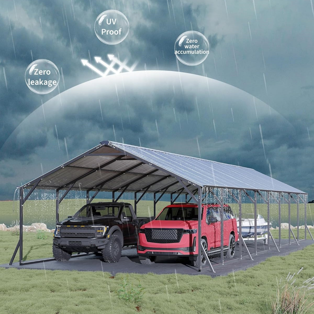 Riedhoff Metal Carport with Vertical Roof, Heavy Duty Steel, Gray