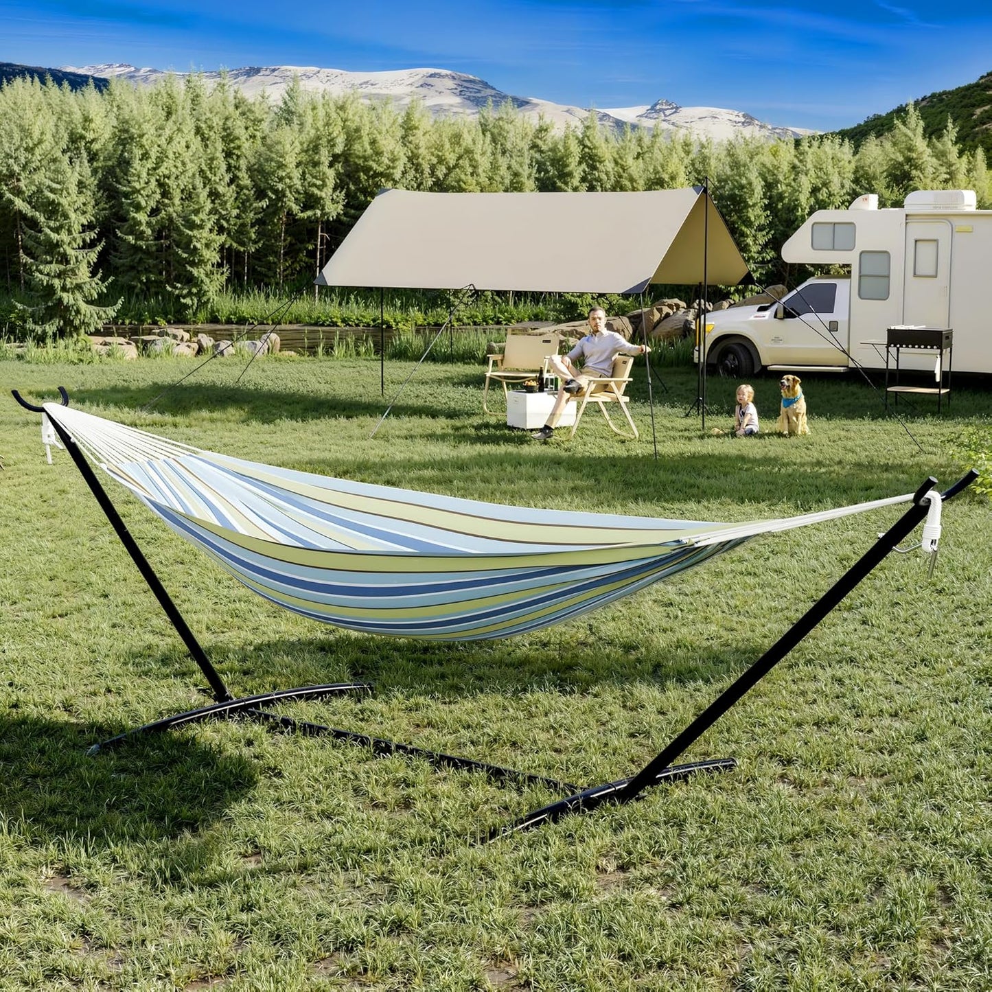 Riedhoff Double Hammock 107.5 x 42.9 x 39.3", for 2-Persons, with Steel Stand