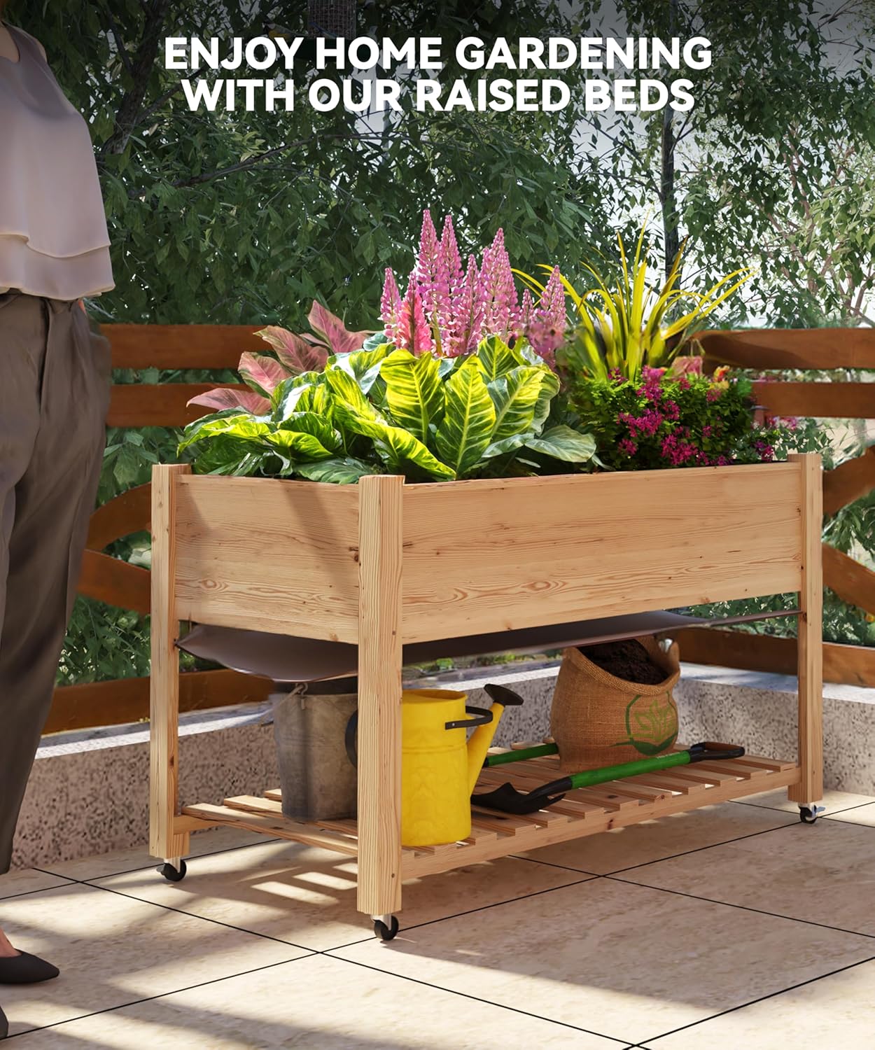 Garvee Wooden Raised Garden Bed, 48 x 24x 30" Elevated Wood Planter, Natural Color