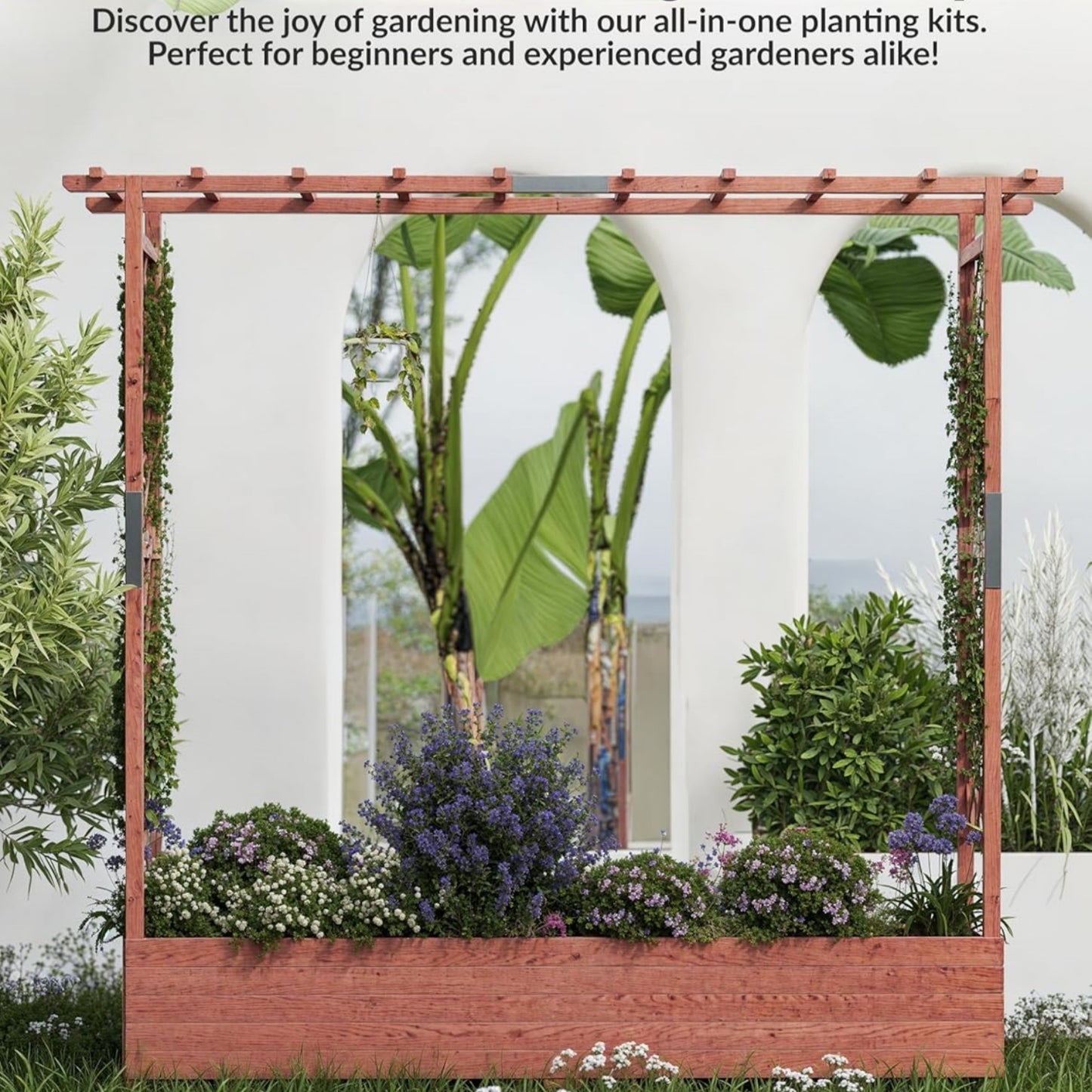 Riedhoff Wooden Raised Garden Bed with Trellis, Hanging Roof & Side Trellis