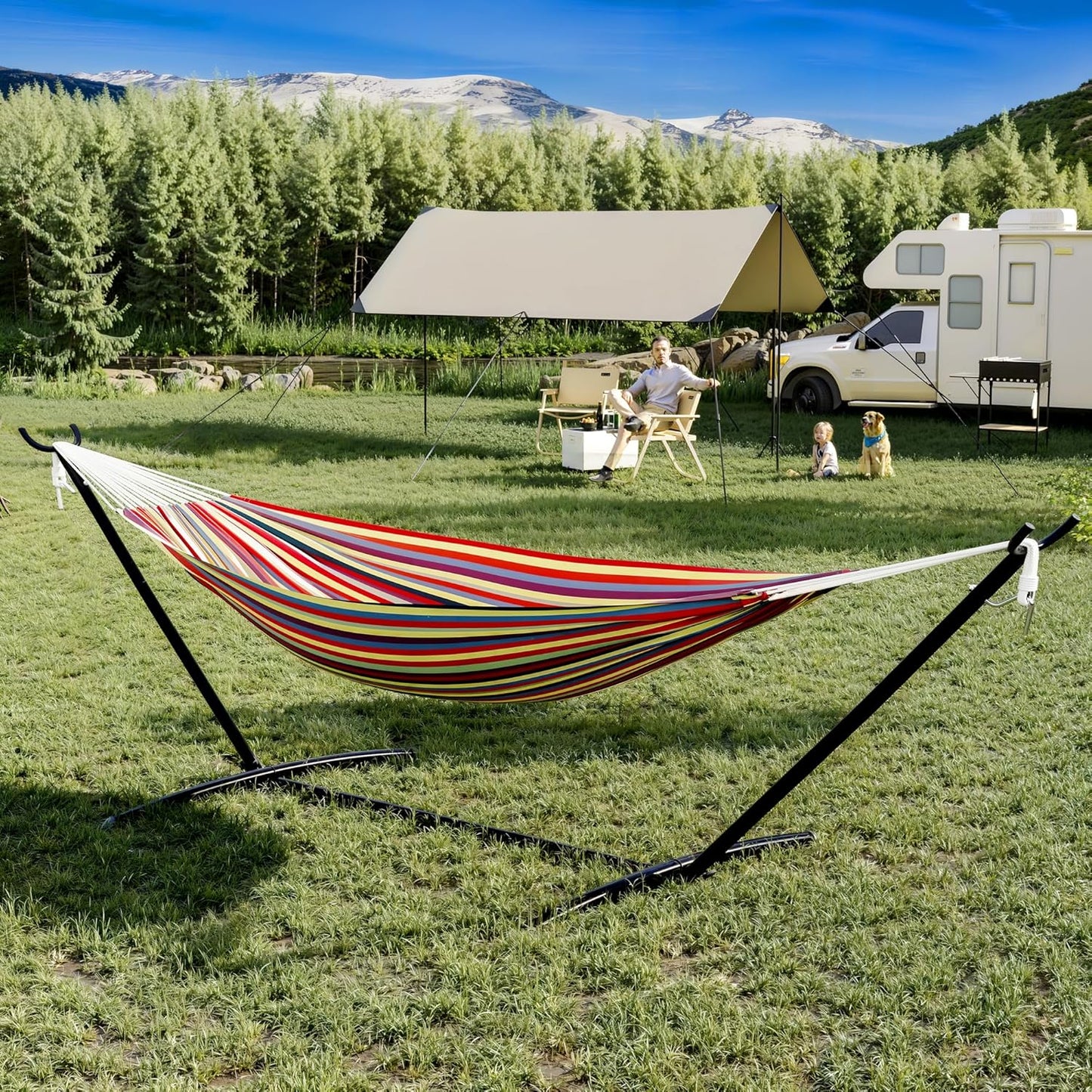 Riedhoff Double Hammock 107.5 x 42.9 x 39.3", for 2-Persons, with Steel Stand