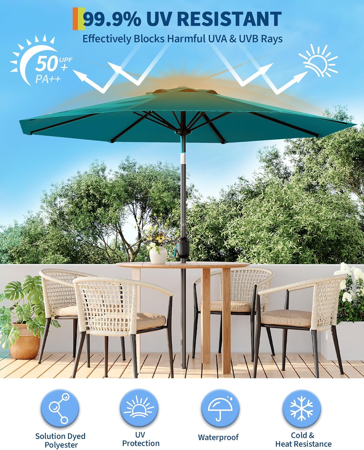 Garvee Outdoor Octagon Patio Umbrella, 8.69 x 8.69 x 7.87 ft, 8 Sturdy Ribs