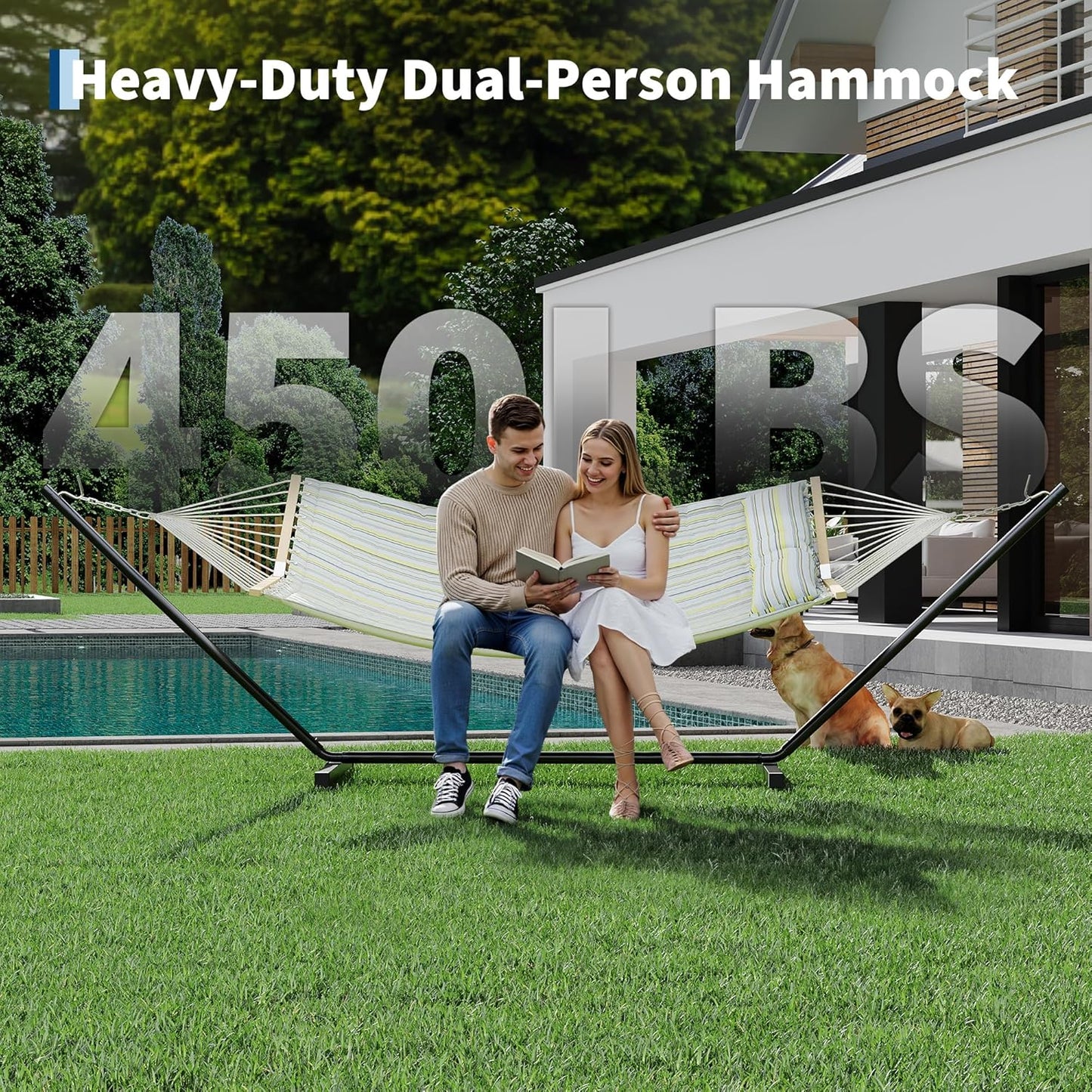 Garvee Double Hammock with Stand, Heavy Duty with Balance Rope
