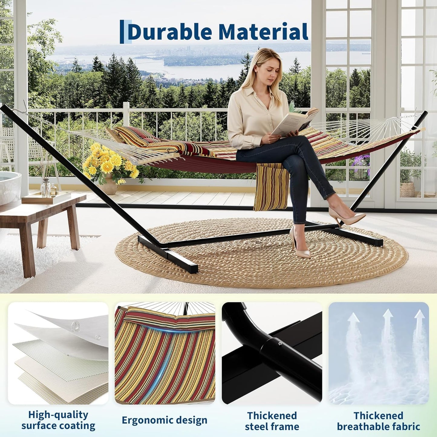 Garvee Double Hammock with Stand, Heavy Duty with Balance Rope