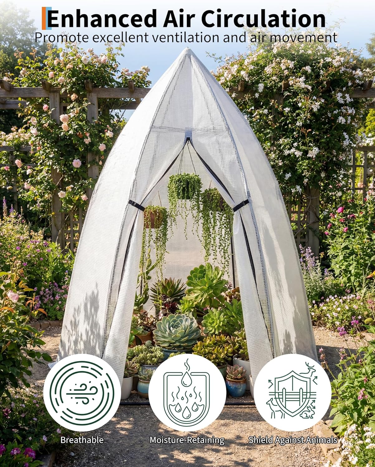 Garvee Mini Portable Greenhouse 54 x 54 x 71 inch, PE Cover with Roll-Up Zipper Door