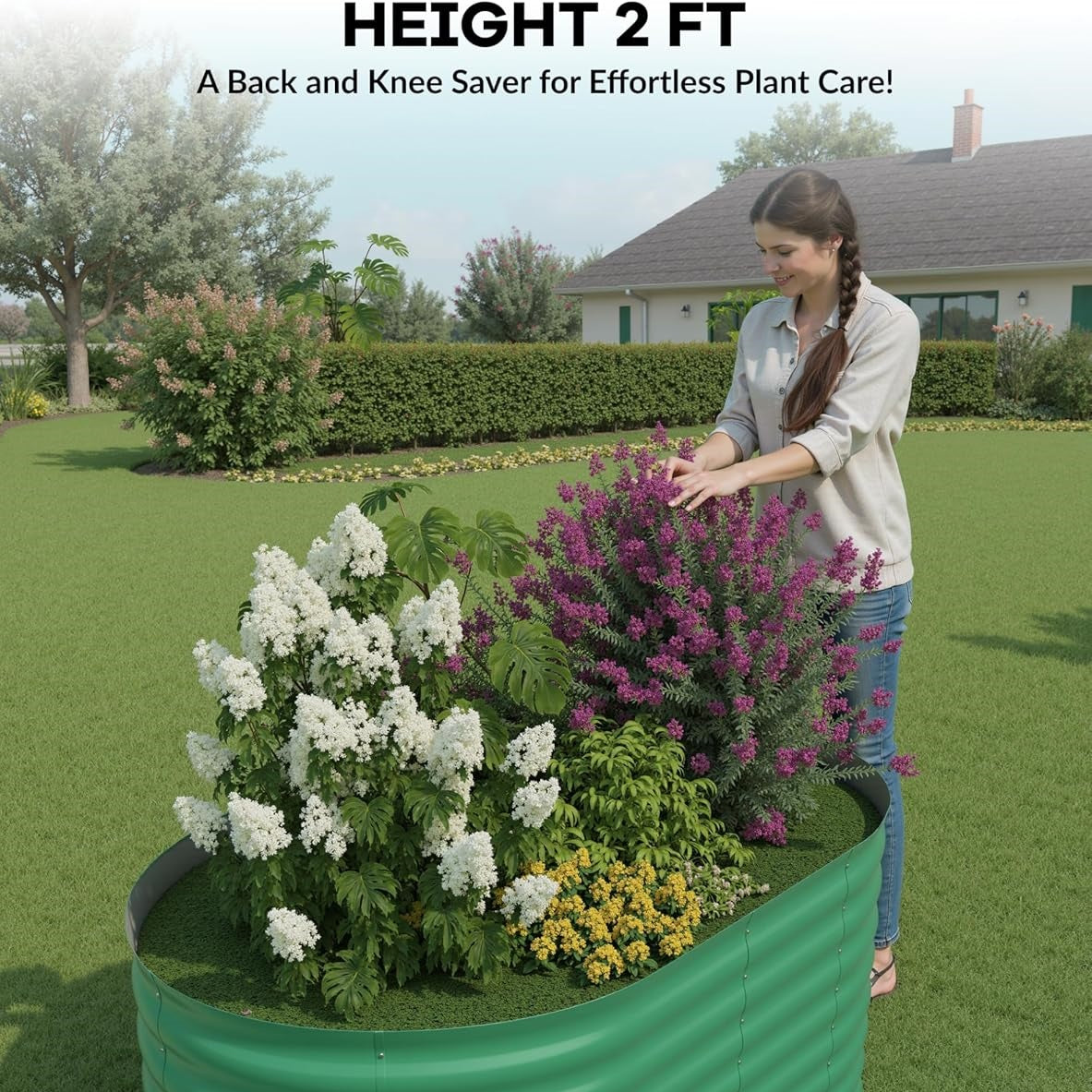 Goldensoil 2 Pack Raised Garden Bed Outdoor, 4x2x2 ft Large Metal Planter Box for Flower,Green