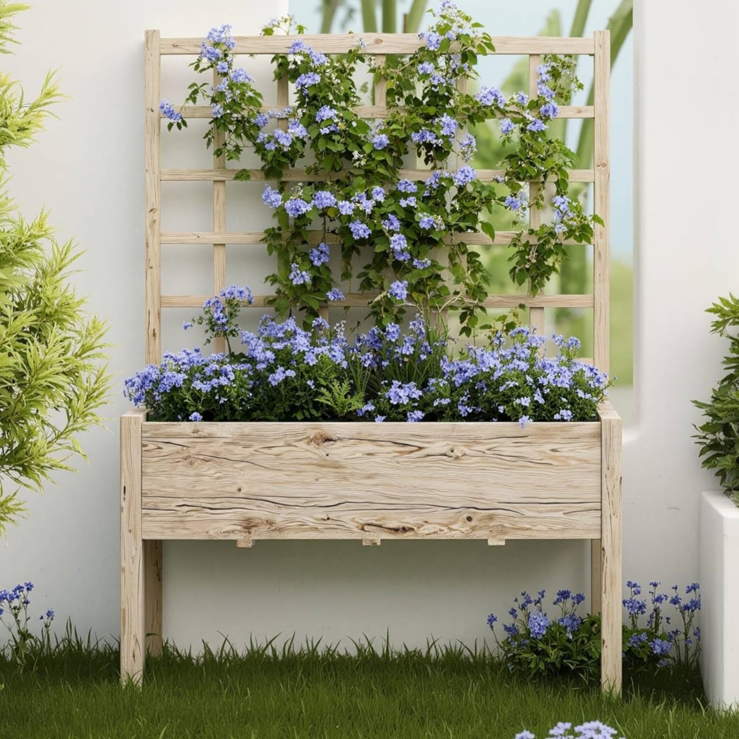 Garvee Wooden Planter Boxes with Trellis & Legs 46.46 x 23.23 x 65.36 inch, Oak