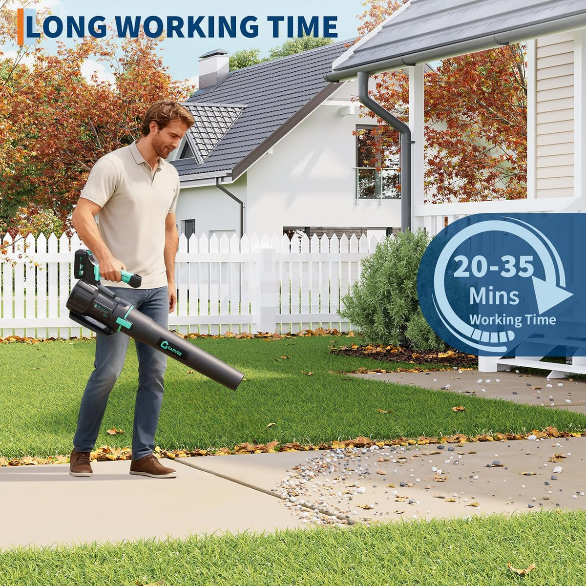 Ridehoff 20V Leaf Blower Cordless 650 CFM, 200 MPH & 2 Speed, 4.0 Ah Battery, Lake Blue