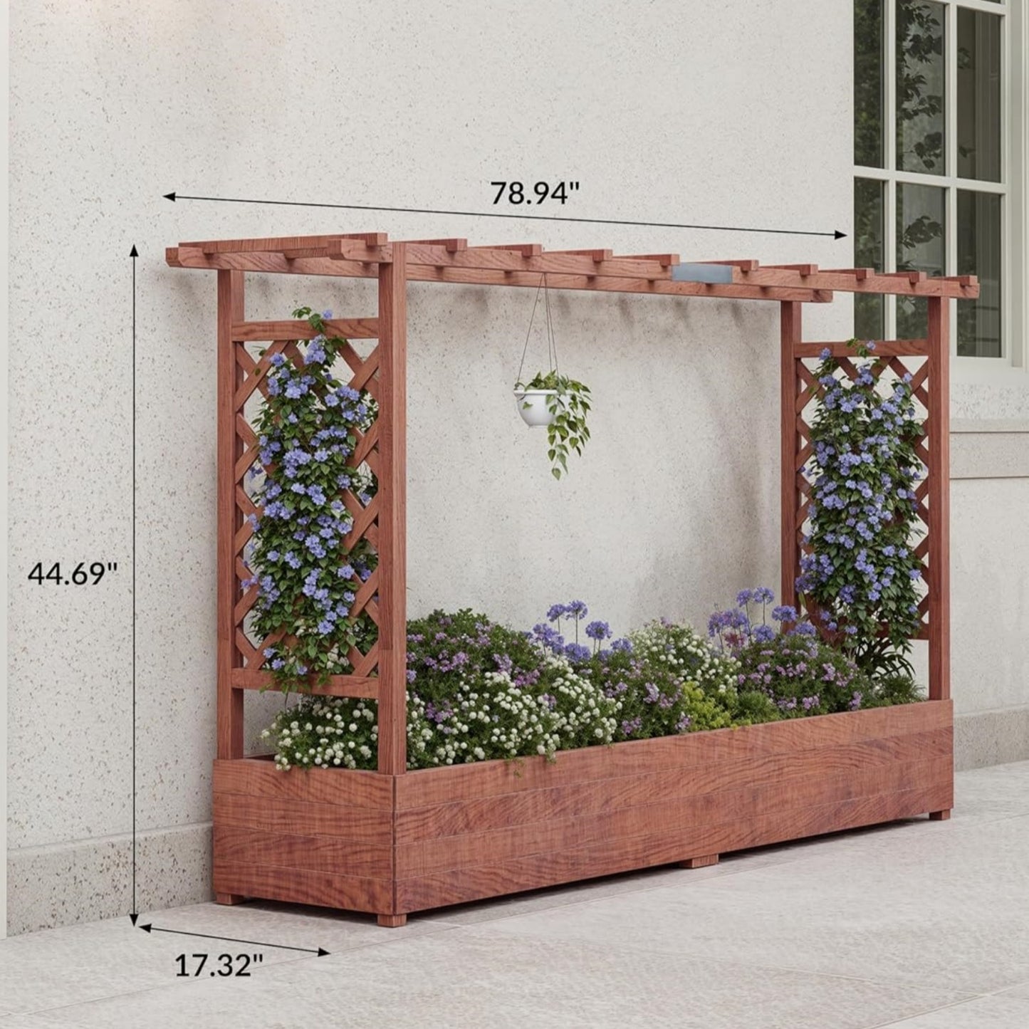 Riedhoff Wooden Raised Garden Bed with Trellis, Hanging Roof & Side Trellis