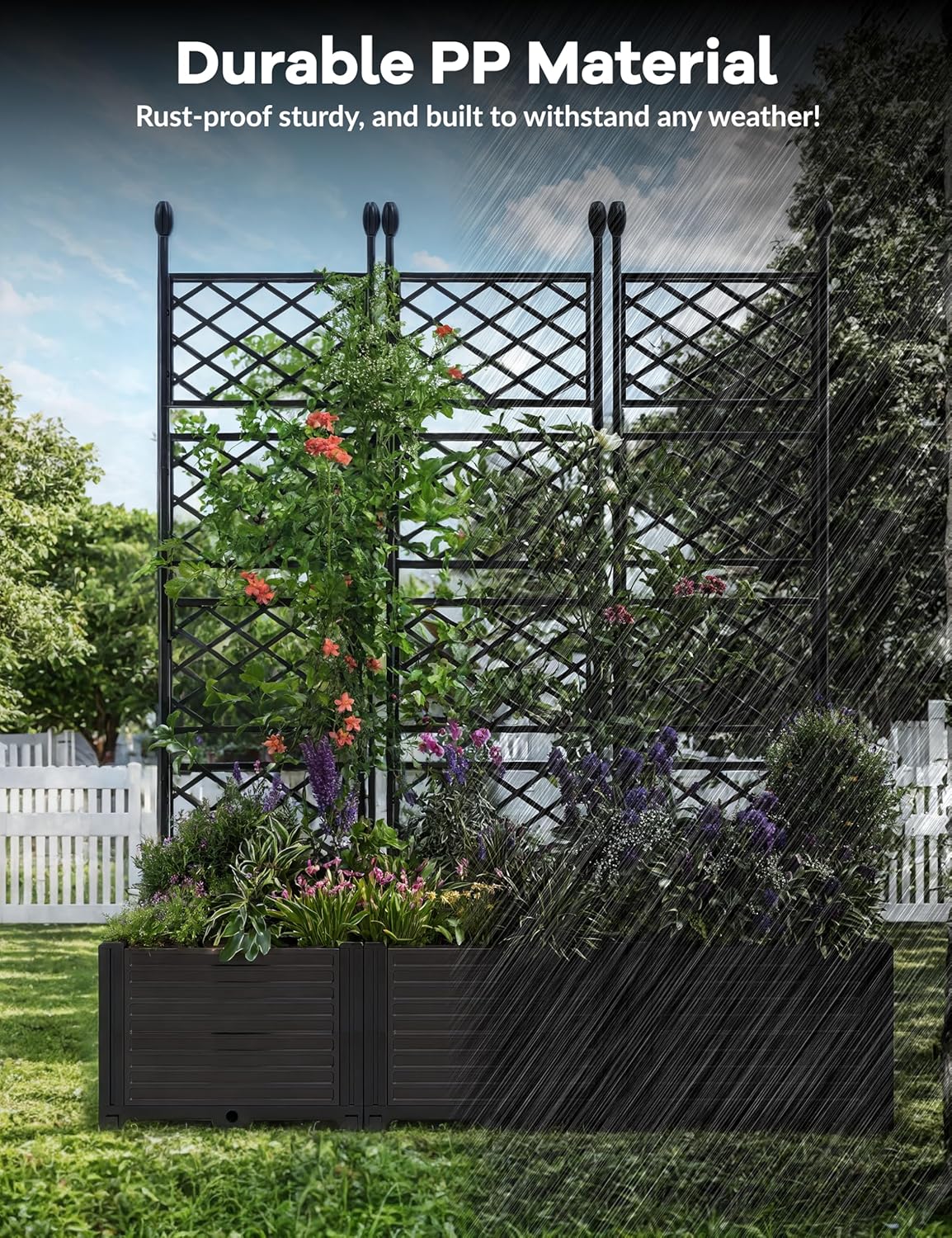 Garvee Planter Boxes Set with Trellises, Black