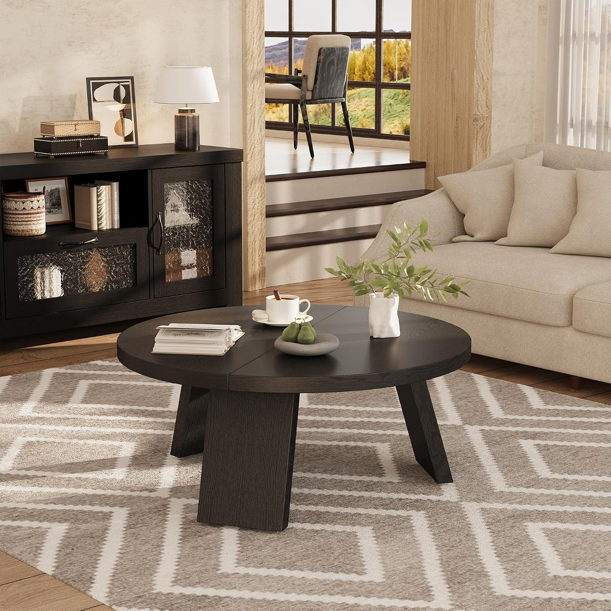 Riedhoff Farmhouse Round Coffee Table with 3 Strong Legs, 33.5'' x 33.5" x 15.7''