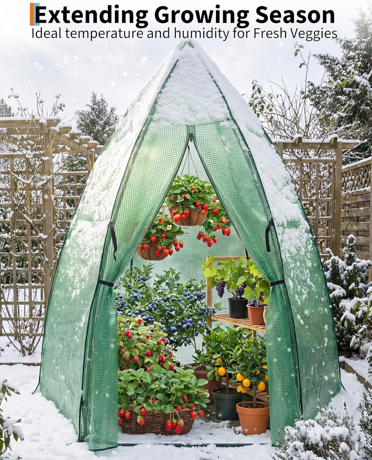 Garvee Mini Portable Greenhouse 54 x 54 x 71 inch, PE Cover with Roll-Up Zipper Door