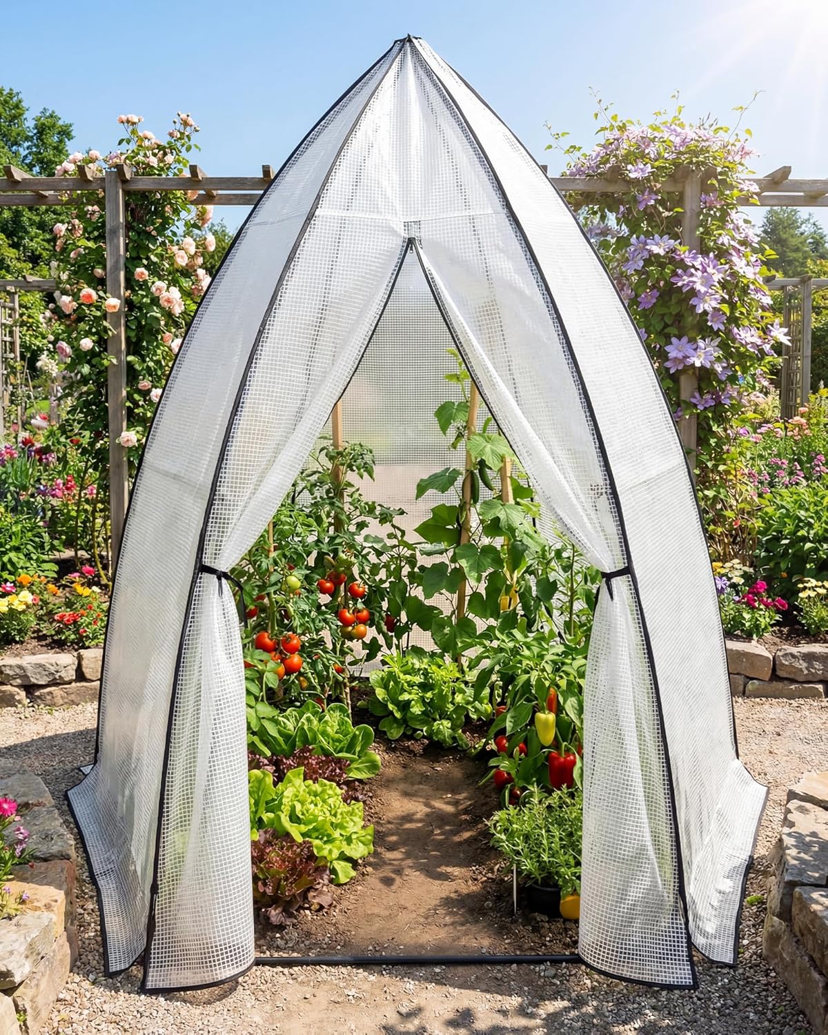 Garvee Mini Portable Greenhouse 54 x 54 x 71 inch, PE Cover with Roll-Up Zipper Door