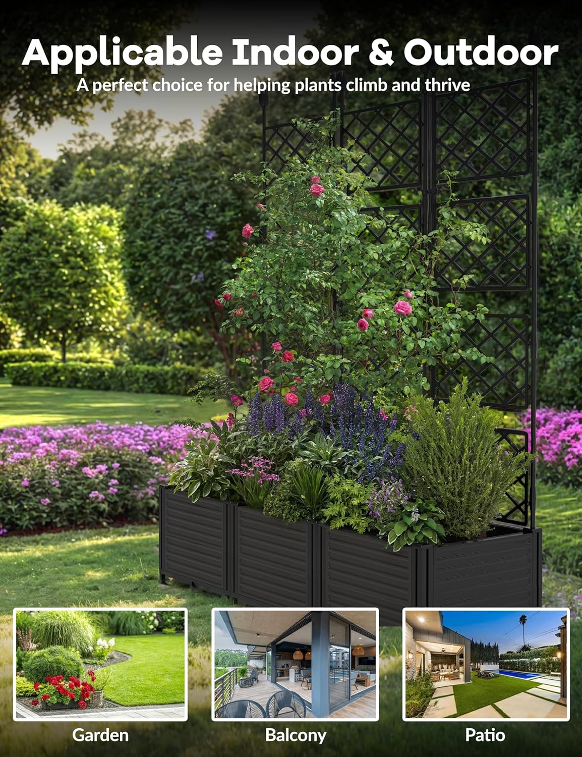 Garvee Planter Boxes Set with Trellises, Black
