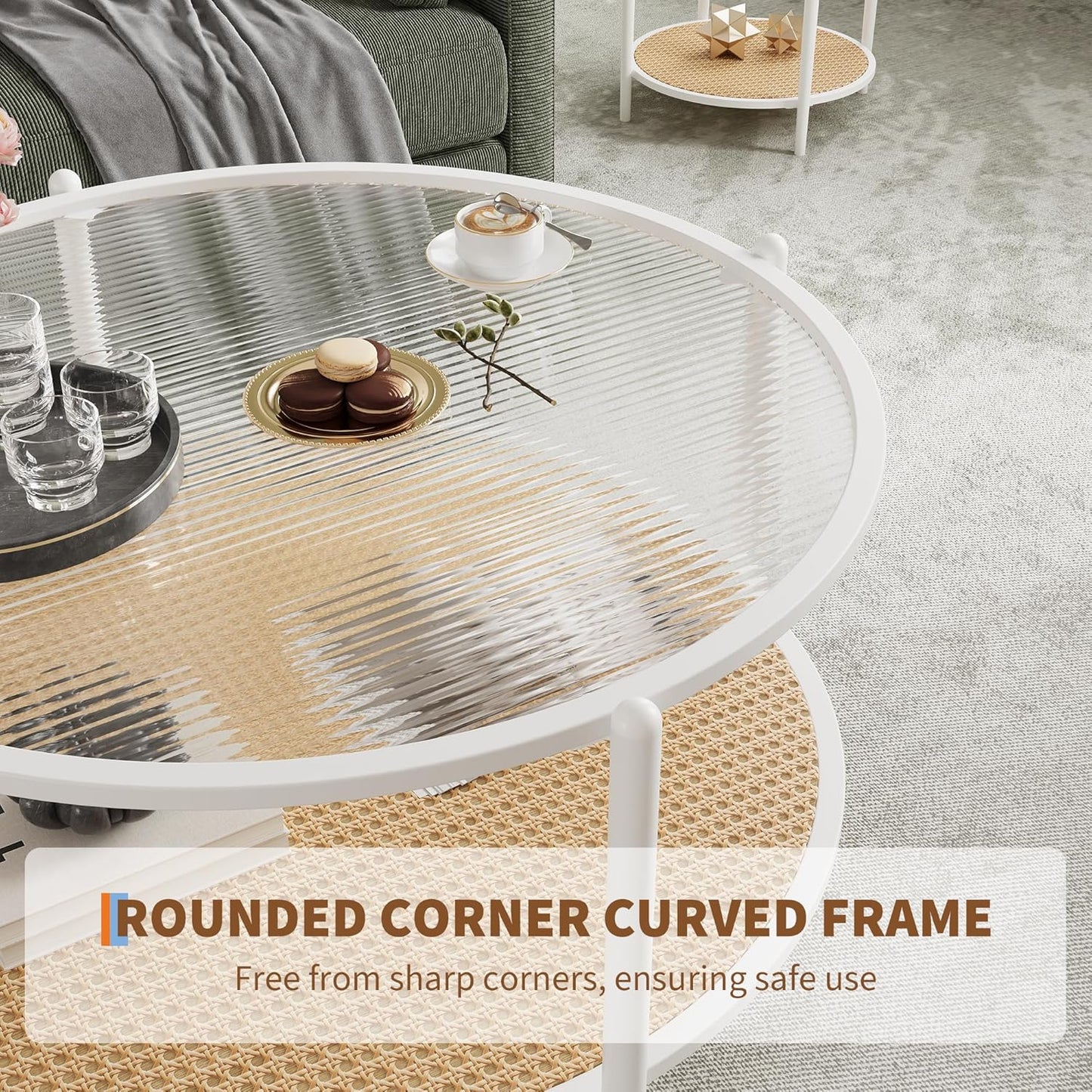 Garvee 2-Tier 30 inch Round Rattan Coffee Table with Storage