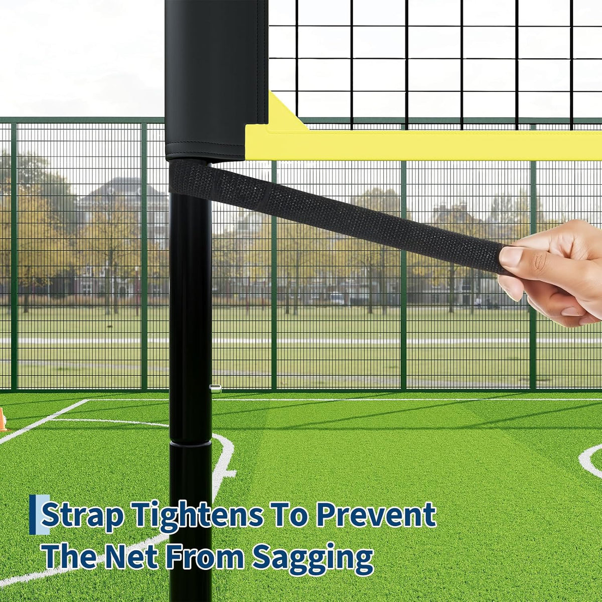 Riedhoff Portable 32 ft x 8 ft Outdoor Volleyball Net Set, with Adjustable Height, Yellow & Black