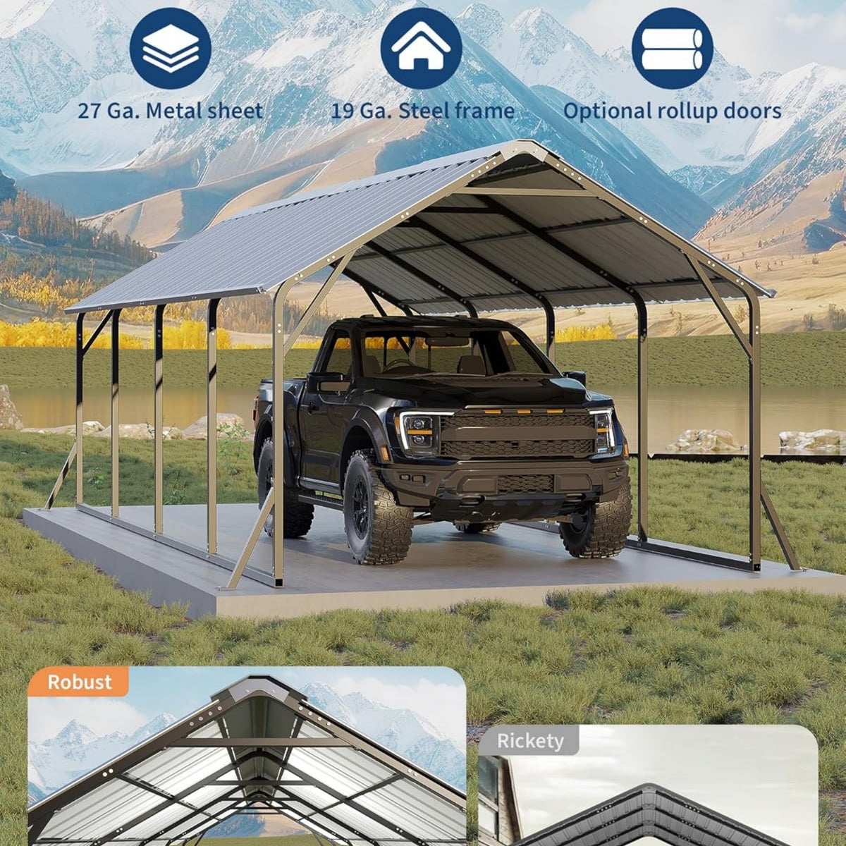 Riedhoff Metal Carport with Vertical Roof, Heavy Duty Steel, Gray