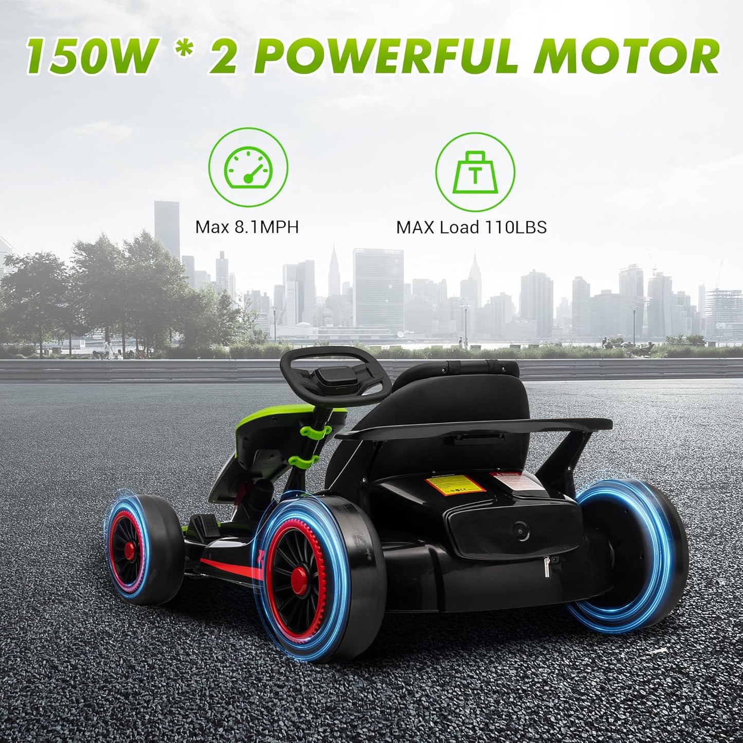 Garvee Kids Electric Drift Go-Kart, 24V 7AH Battery, 2*150W Motors, Outdoor Ride On Toy