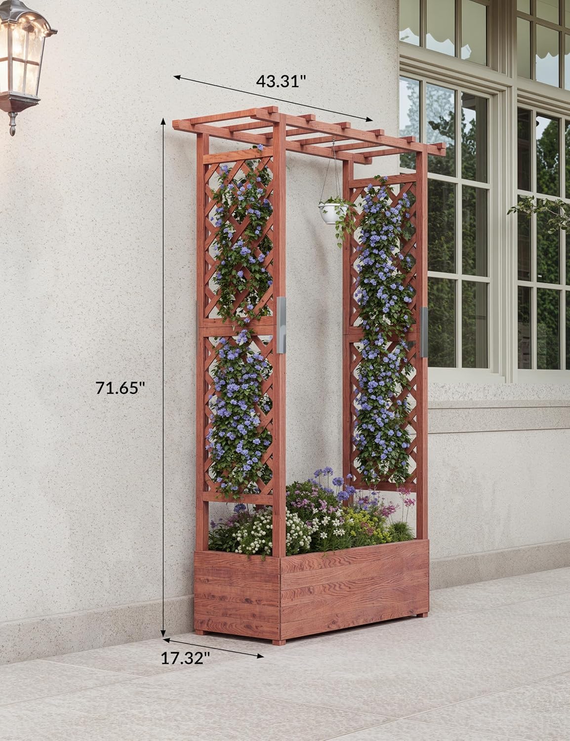 Riedhoff Wooden Raised Garden Bed with Trellis, Hanging Roof & Side Trellis
