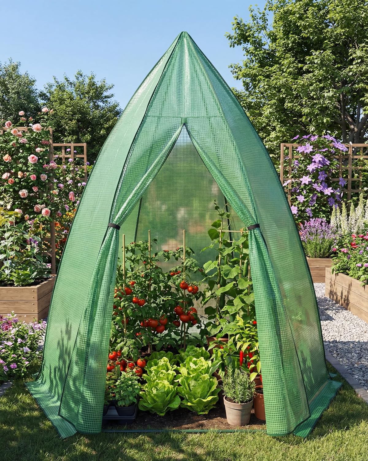Garvee Mini Portable Greenhouse 54 x 54 x 71 inch, PE Cover with Roll-Up Zipper Door