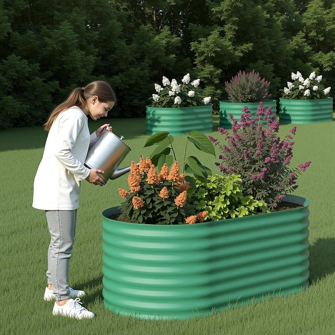 Goldensoil 2 Pack Raised Garden Bed Outdoor, 4x2x2 ft Large Metal Planter Box for Flower,Green