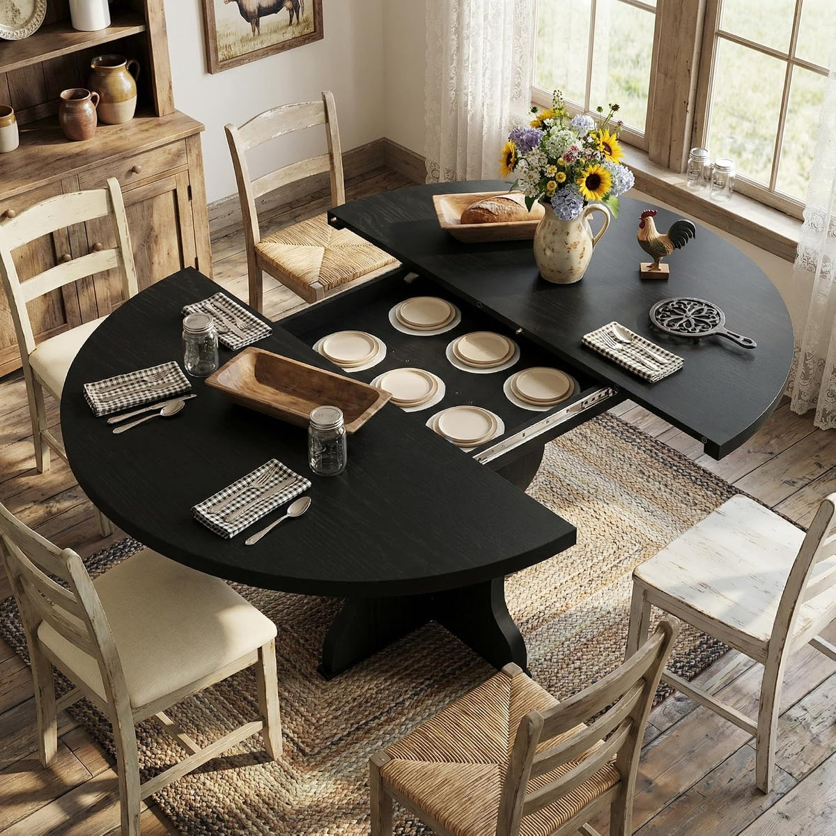 Riedhoff 47" to 63" Farmhouse Extendable Dining Table for 4-8