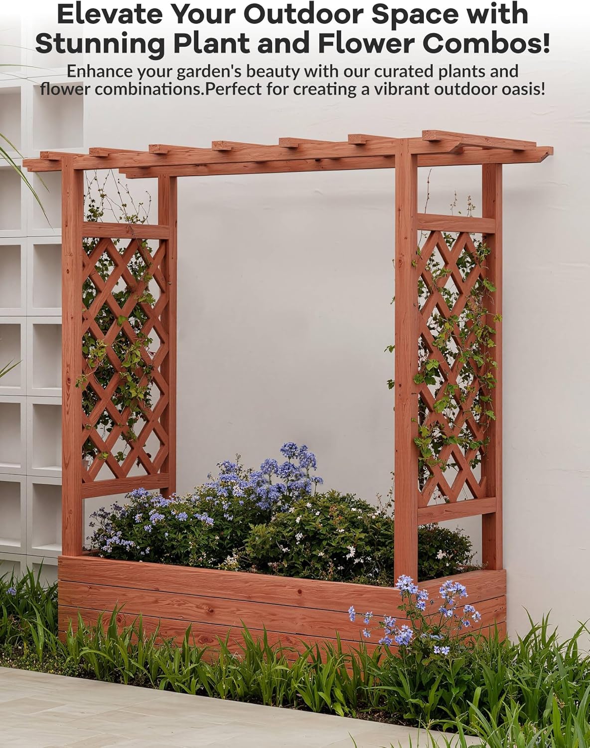 Riedhoff Wooden Raised Garden Bed with Trellis, Hanging Roof & Side Trellis