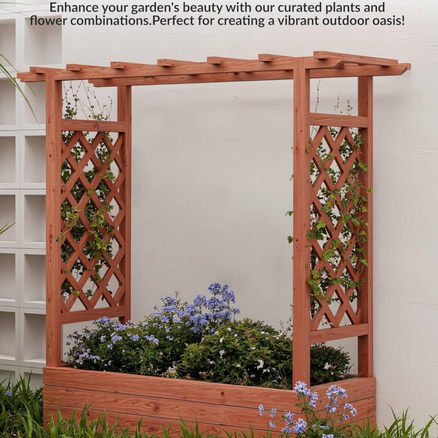 Riedhoff Wooden Raised Garden Bed with Trellis, Hanging Roof & Side Trellis