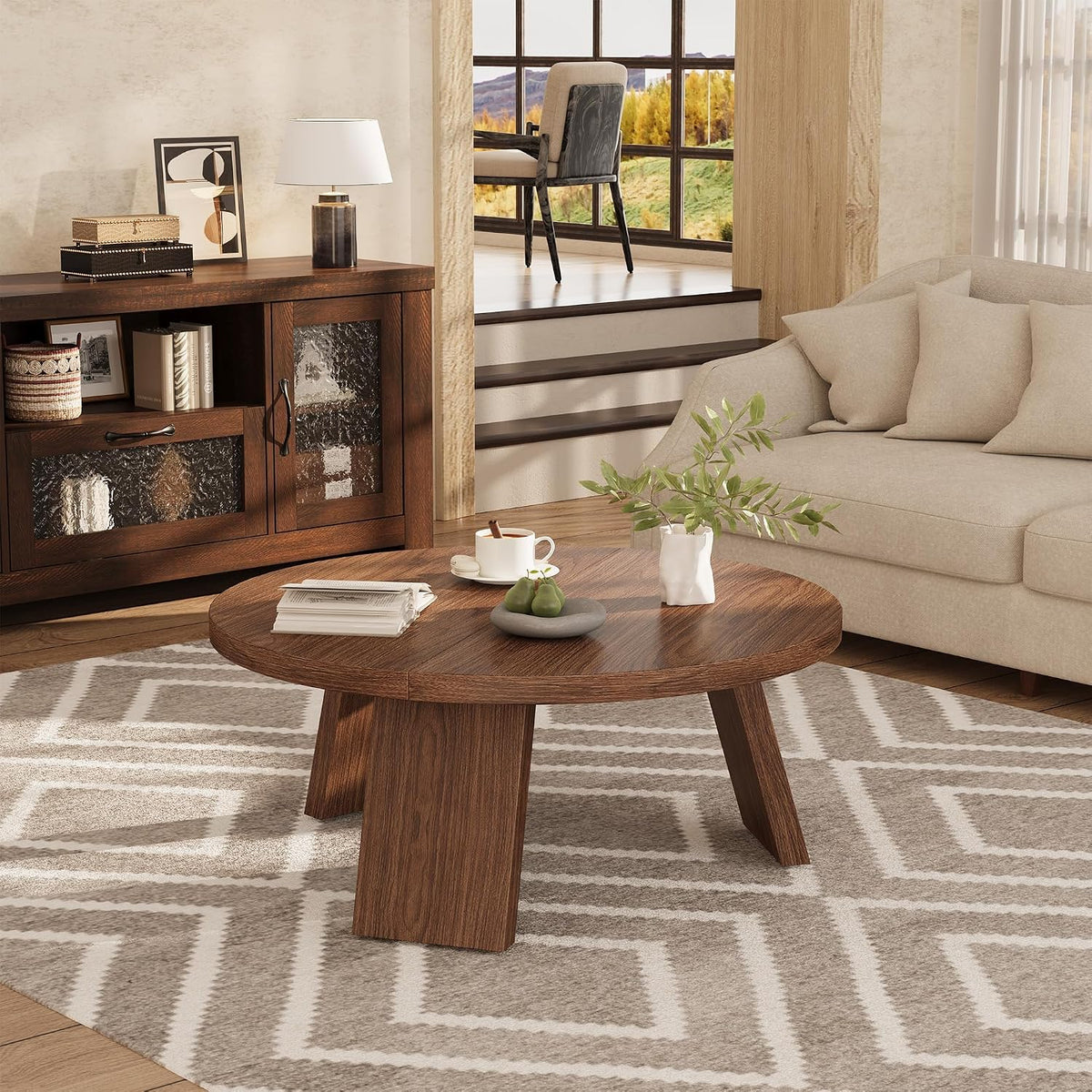 Riedhoff Farmhouse Round Coffee Table with 3 Strong Legs, 33.5'' x 33.5" x 15.7''