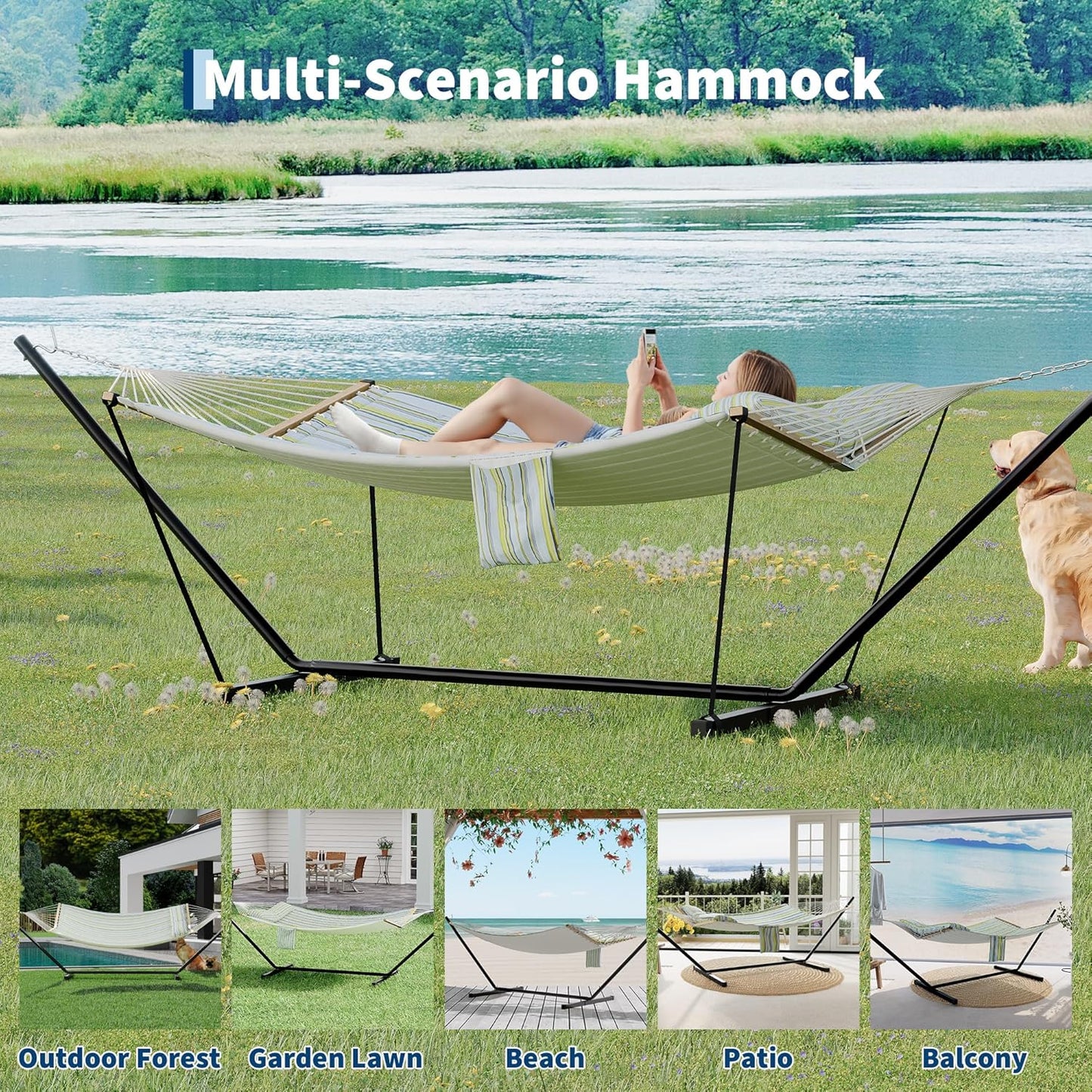 Garvee Double Hammock with Stand, Heavy Duty with Balance Rope