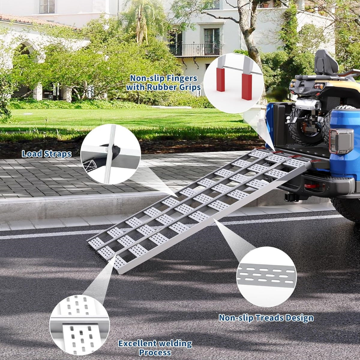 Riedhoff Tri-Fold Ramps, Atv Pickup Truck Ramps, 76" x 50", Silver