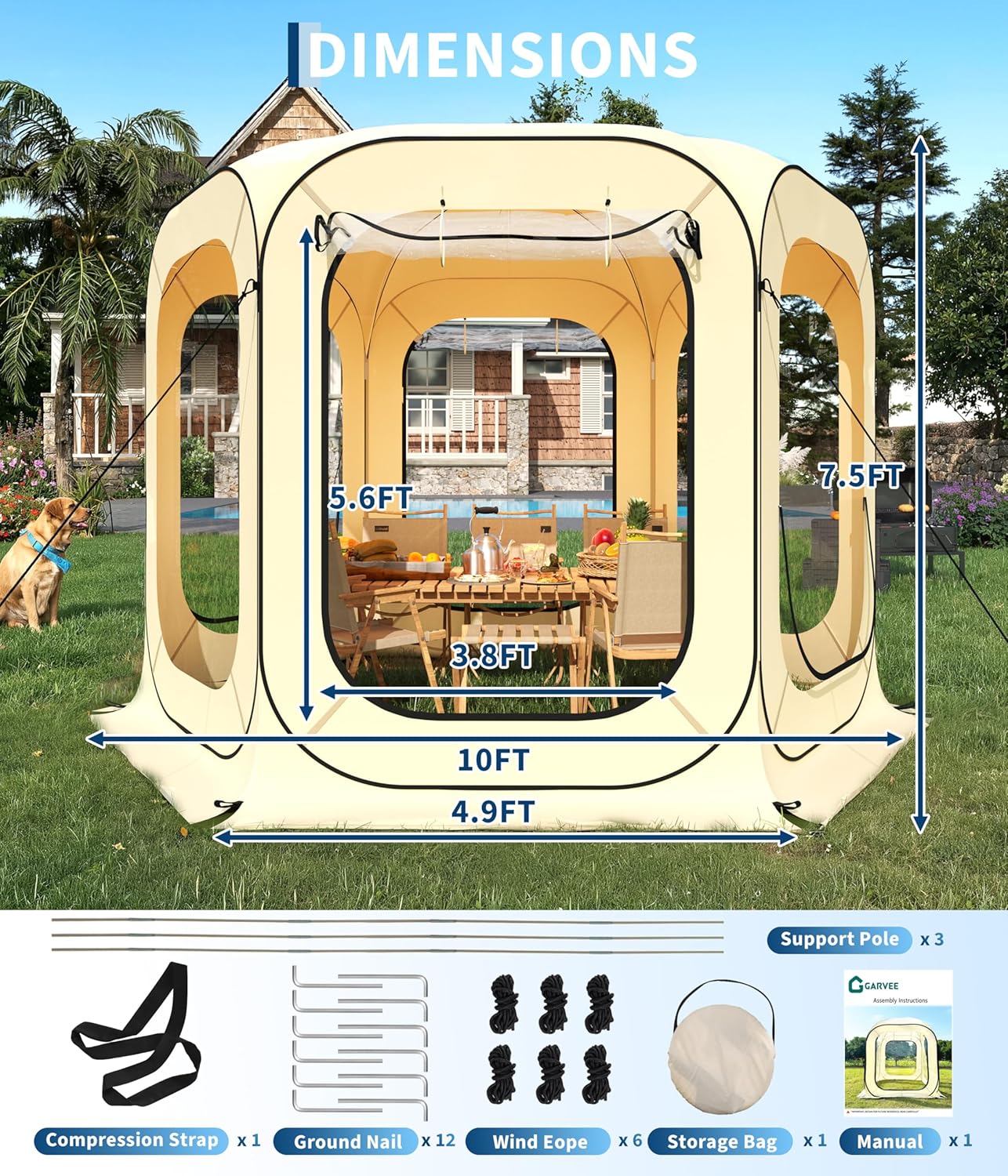 Garvee Pop up Sports Tent, All Weather, Beige
