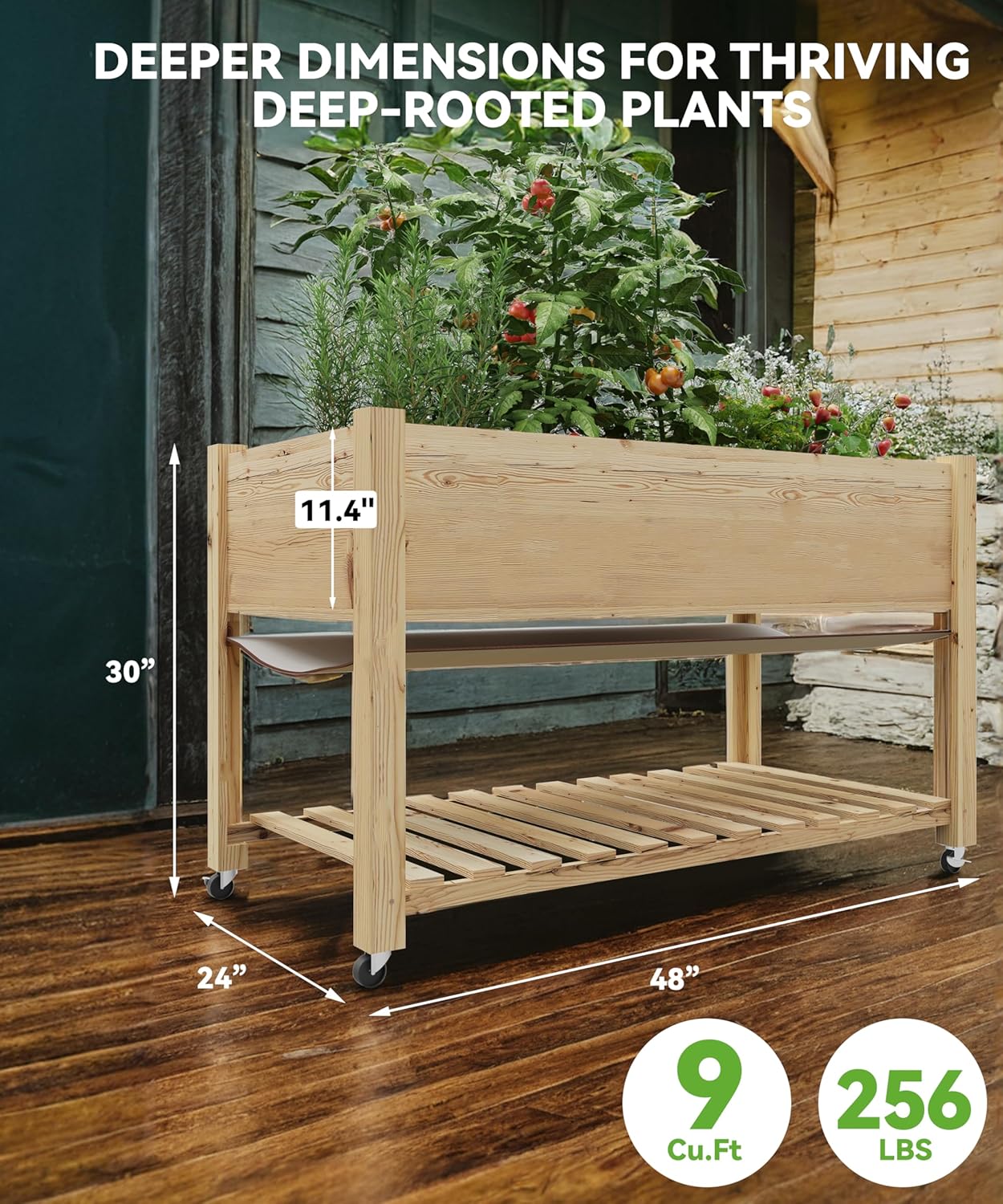 Garvee Wooden Raised Garden Bed, 48 x 24x 30" Elevated Wood Planter, Natural Color