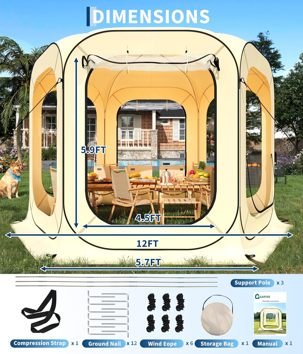 Garvee Pop up Sports Tent, All Weather, Beige