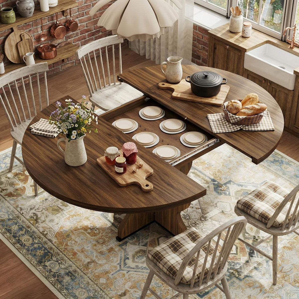 Riedhoff 47" to 63" Farmhouse Extendable Dining Table for 4-8