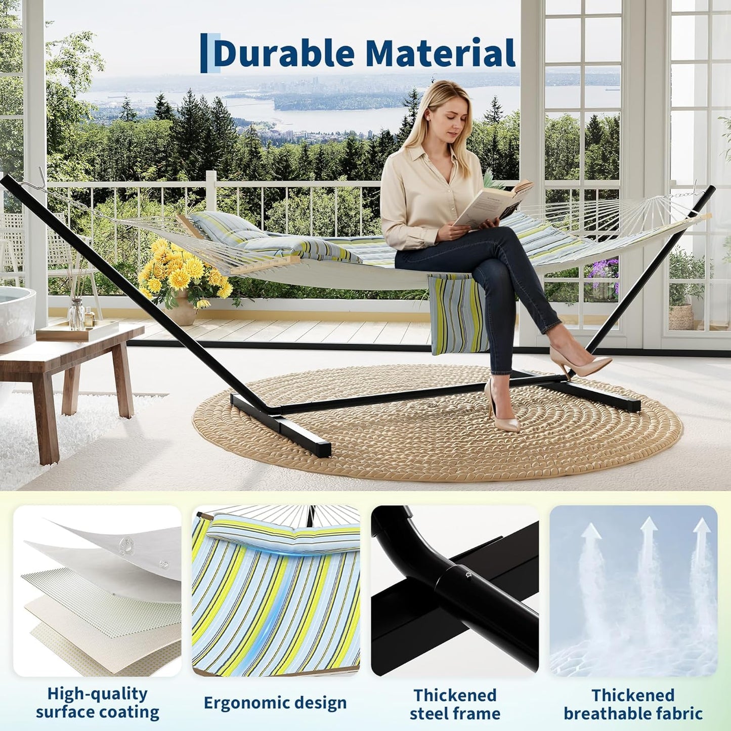 Garvee Double Hammock with Stand, Heavy Duty with Balance Rope