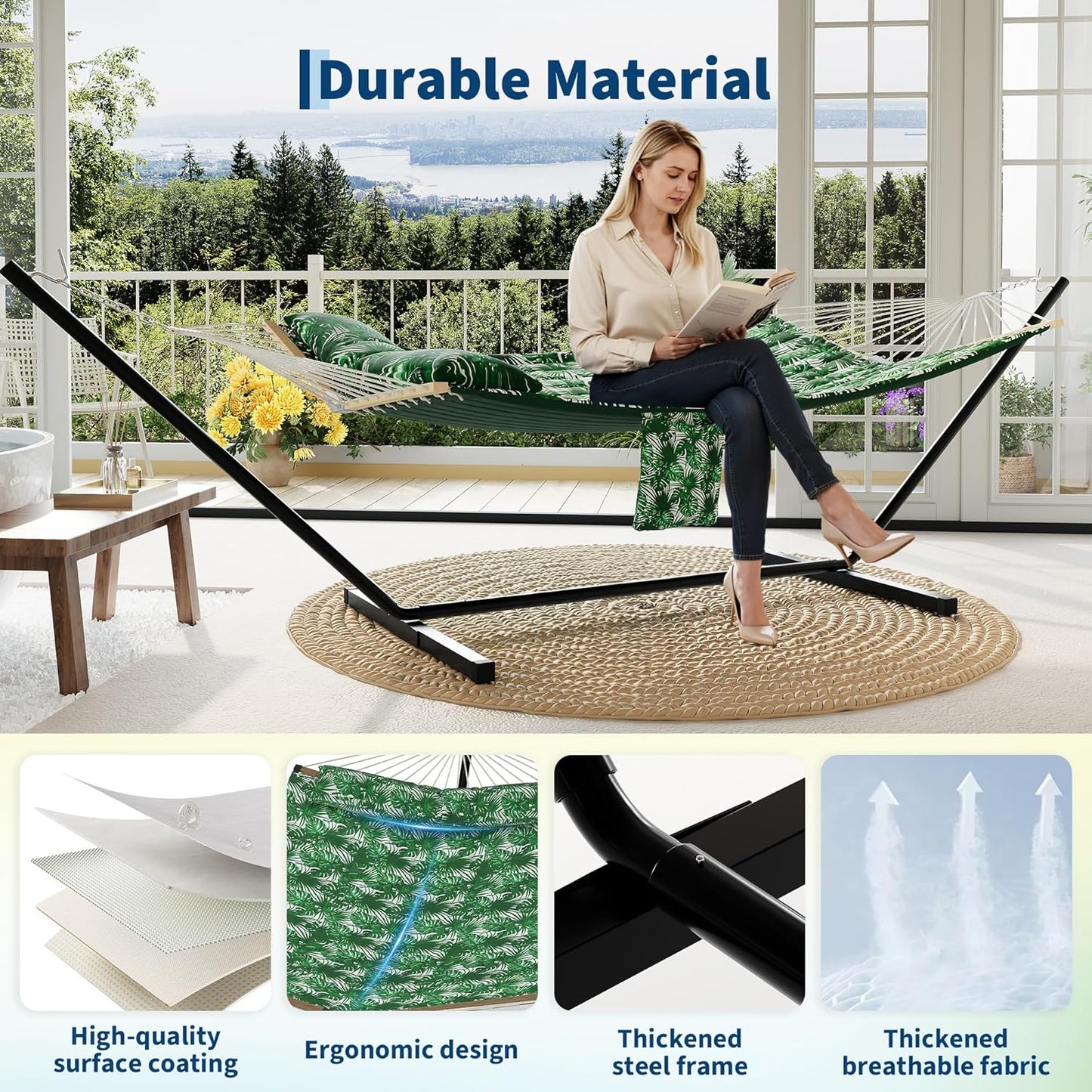 Garvee Double Hammock with Stand, Heavy Duty with Balance Rope