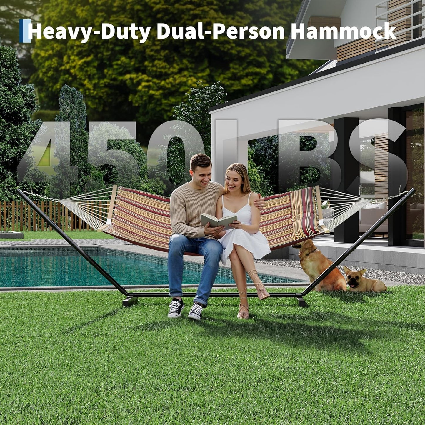 Garvee Double Hammock with Stand, Heavy Duty with Balance Rope