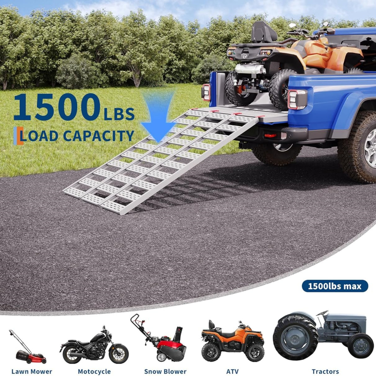 Riedhoff Tri-Fold Ramps, Atv Pickup Truck Ramps, 76" x 50", Silver