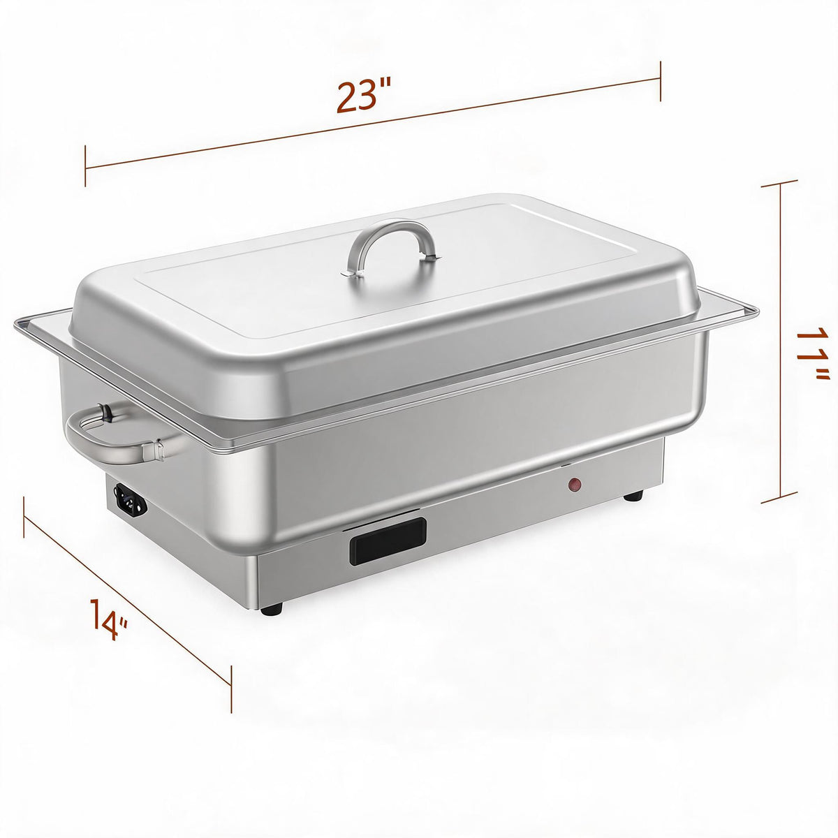Riedhoff 9 qt Stainless Steel Electric Chafing Dish, with 2 Half-Size Pans and Lid, Silver