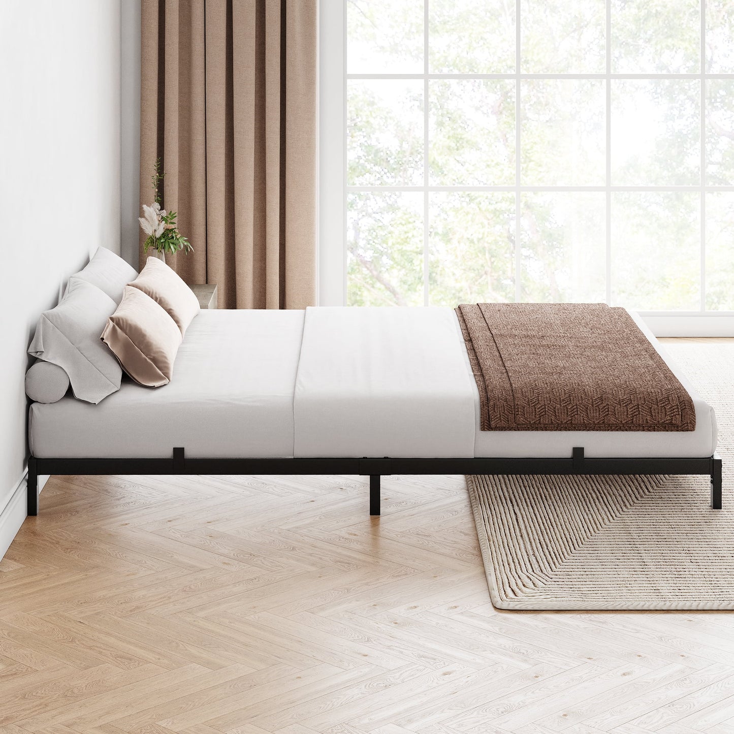 Garvee 6" Queen Size Bed Frame, Low Profile, Support Mattress Foundation, Black