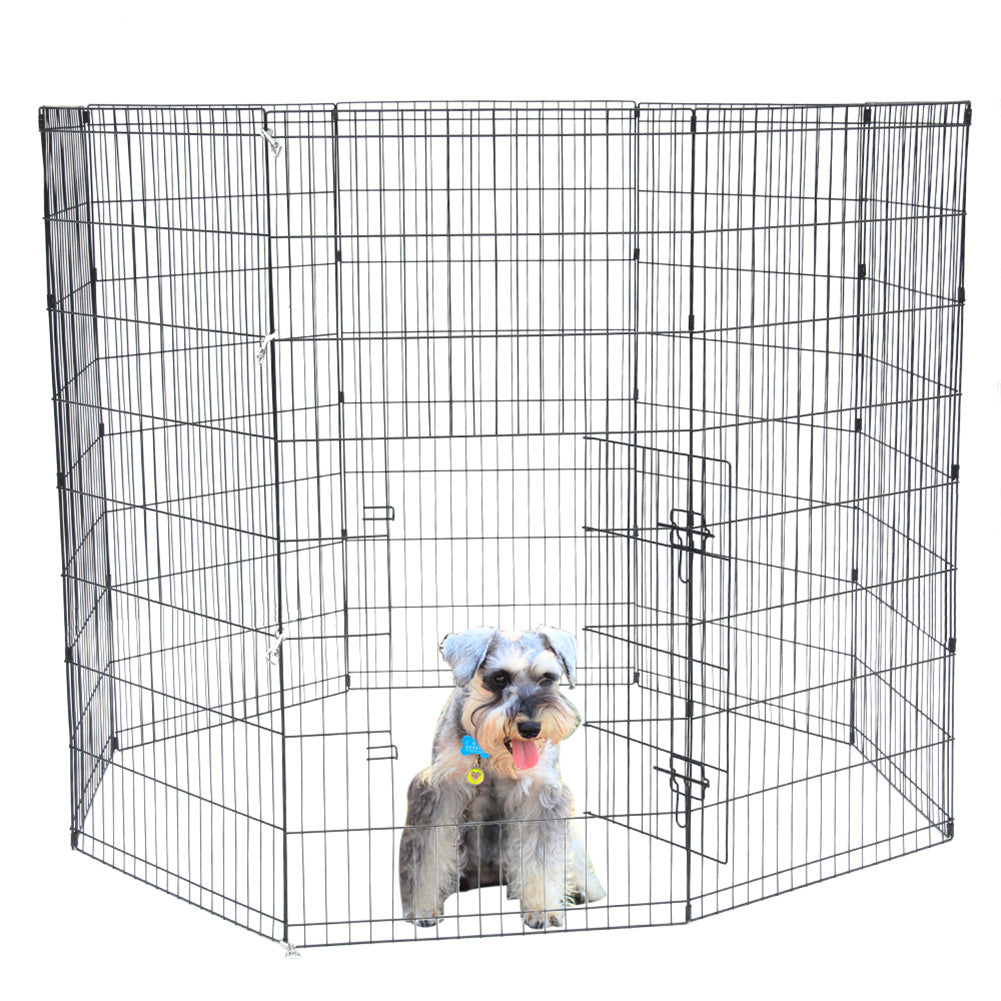 BEESCLOVER 48 inch  Basics Play Area Foldable Metal Pet Wire Fence 8 Pieces with Open Doors Black