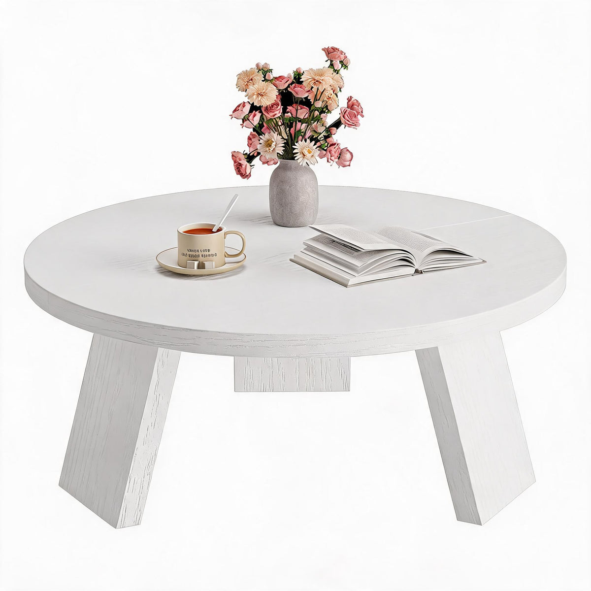 Riedhoff Farmhouse Round Coffee Table with 3 Strong Legs, 33.5'' x 33.5" x 15.7''