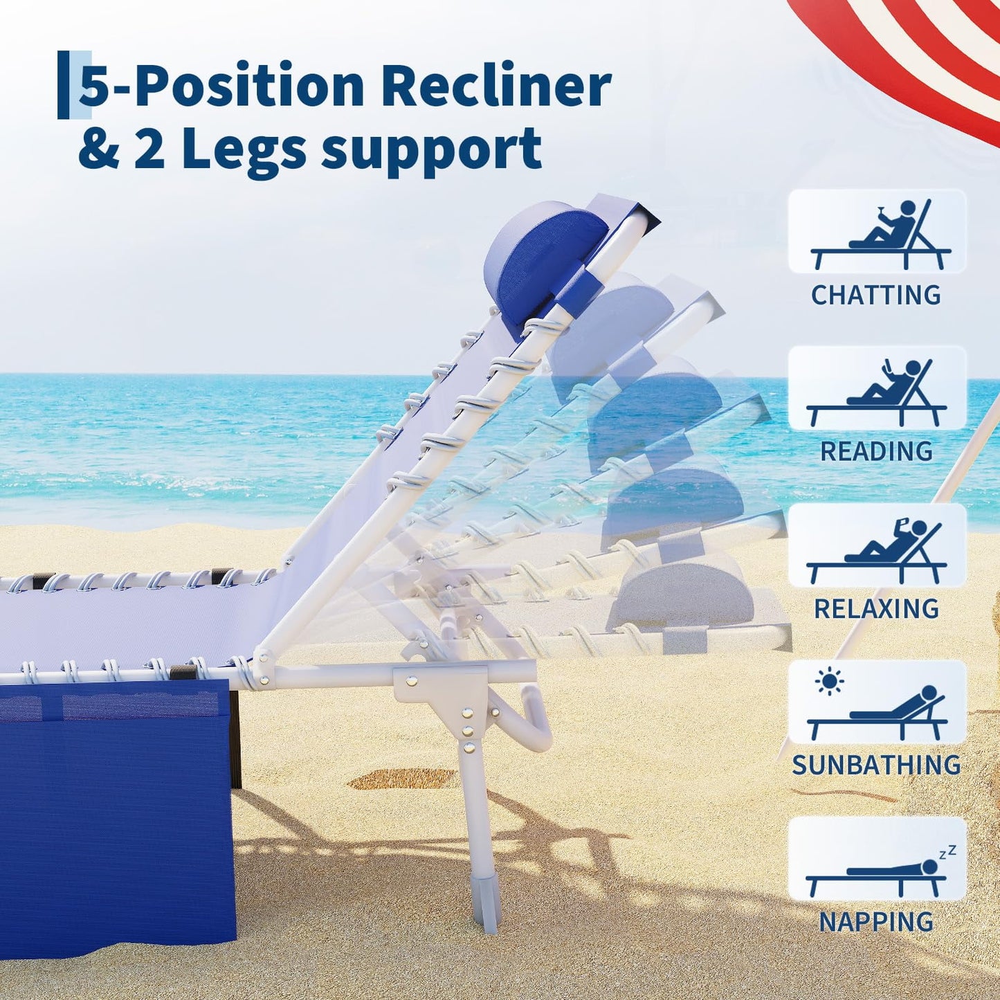 Garvee Sun Tanning Chair, Folding Chaise Lounge Chairs with Table