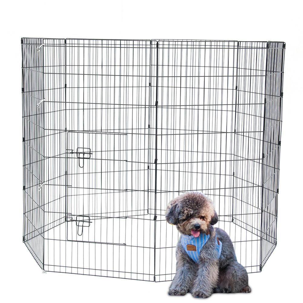 BEESCLOVER 48 inch  Basics Play Area Foldable Metal Pet Wire Fence 8 Pieces with Open Doors Black