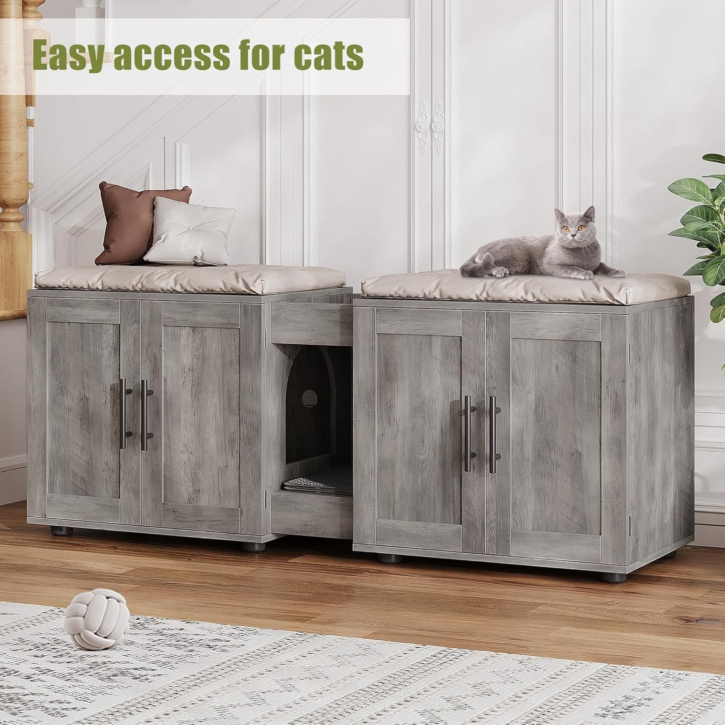 Garvee Litter Box, Enclosure with Double Room, for 2 Cats, 55 x 17.7x 22.5"