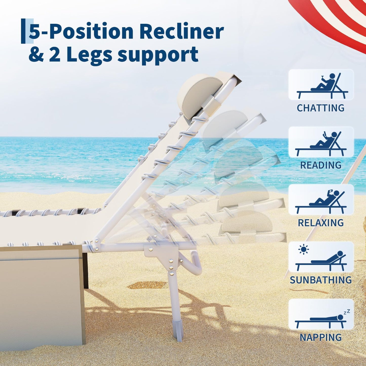 Garvee Sun Tanning Chair, Folding Chaise Lounge Chairs with Table