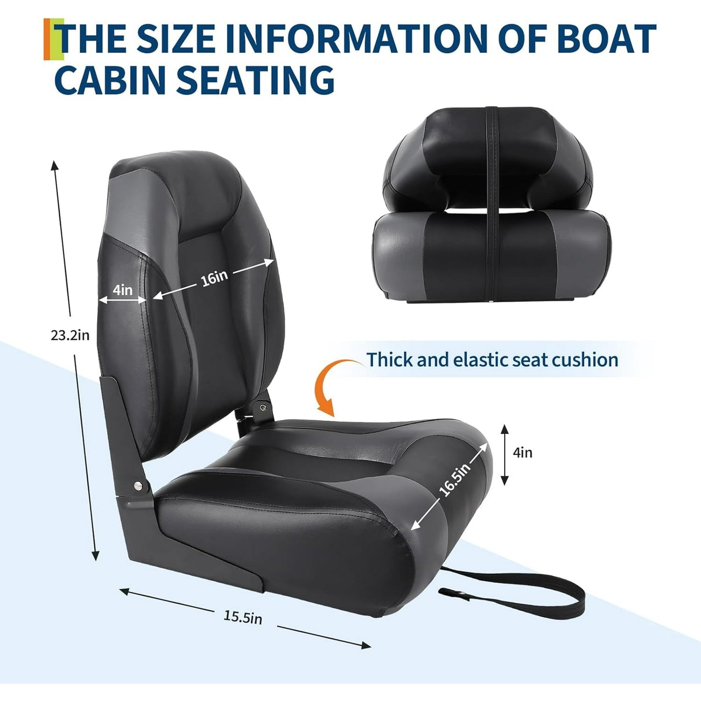 Garvee Folding Boat Seats, High Back, 2 Pack, Thick Sponge Padding and Hinge