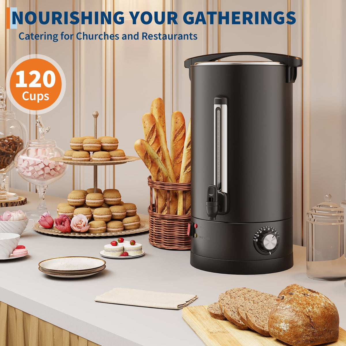 Garvee Stainless Steel Commercial Coffee Urn, Hot Water Dispenser, Black