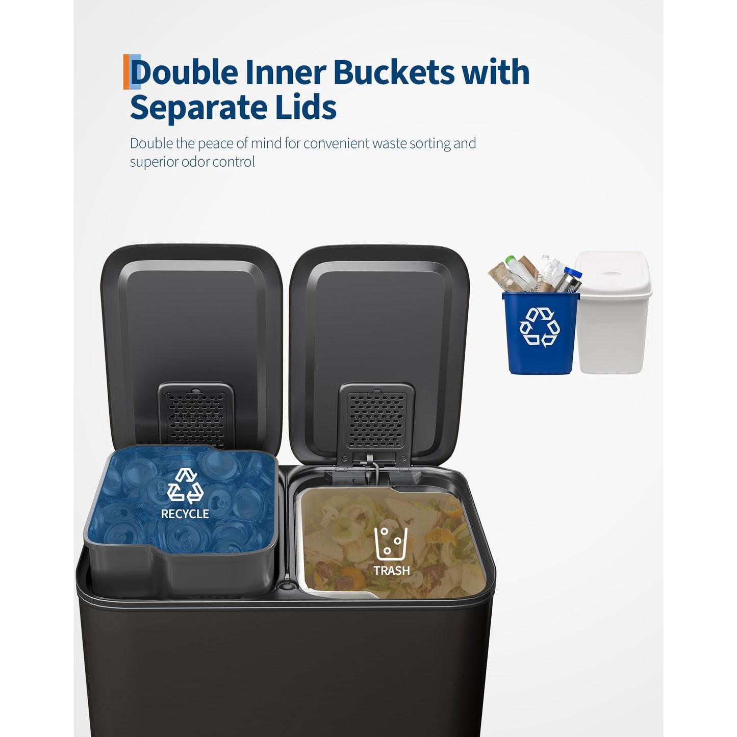 Garvee 2 x 4 Gallon Stainless Steel Double Trash Can and Recycling Bins for Kitchen